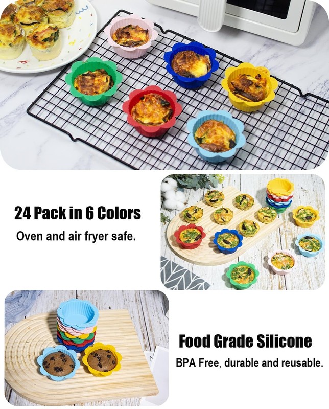 24 Pcs Silicone Muffin Liners with Tabs, Reusable Cupcake Liners for Steel Mu... gallery
