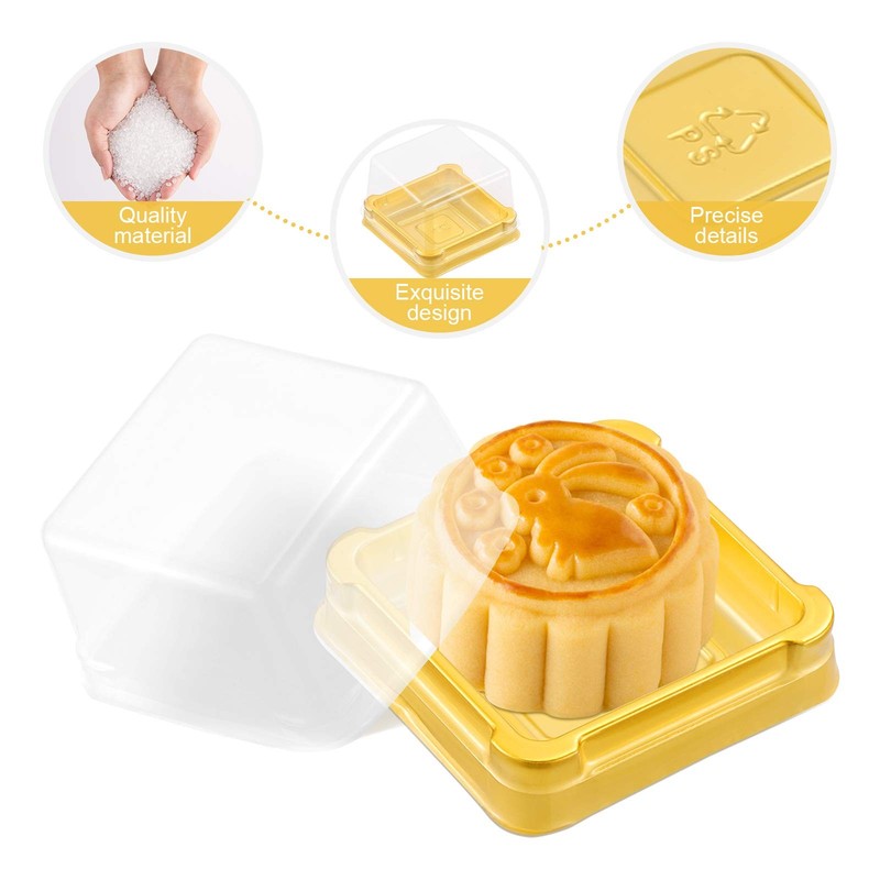 50 PCS Gold Plastic Square Mooncake Boxes Small Clear Container 2.16x1.85x1.57In gallery