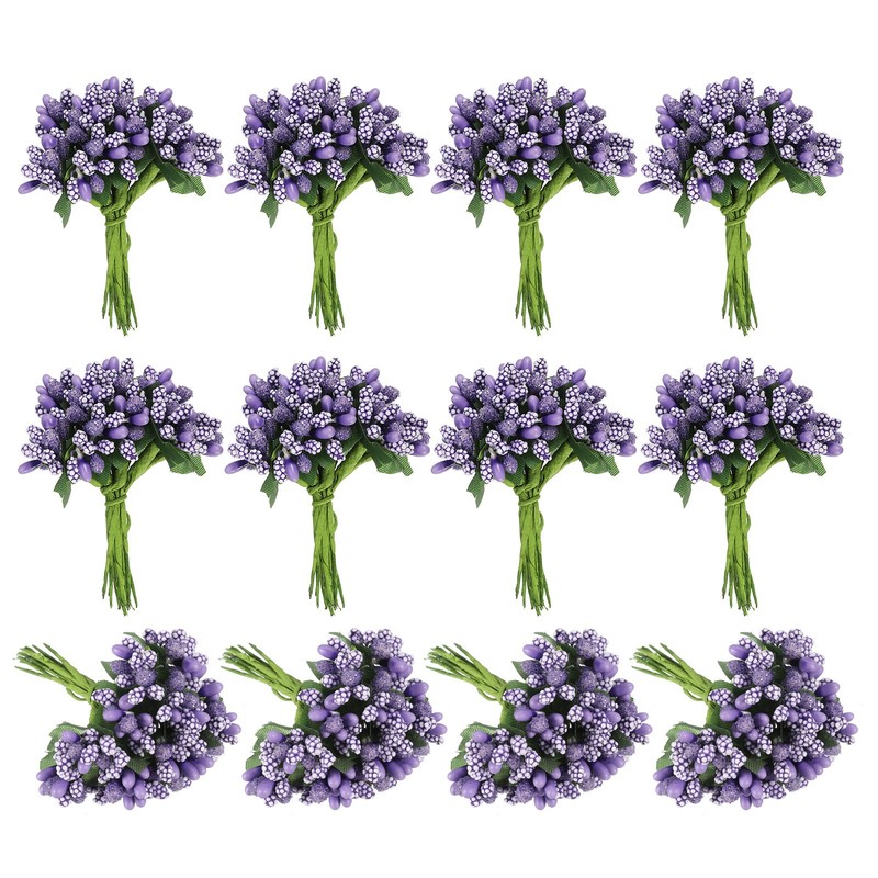 144Pcs Mini Artificial Pip Berry Picks Bunch, Fruit Flower Stamen, Light Purple
