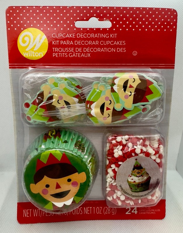 Wilton Elf Cupcake Decorating Kit Liners Picks Sprinkles Christmas 24 Ct NIB