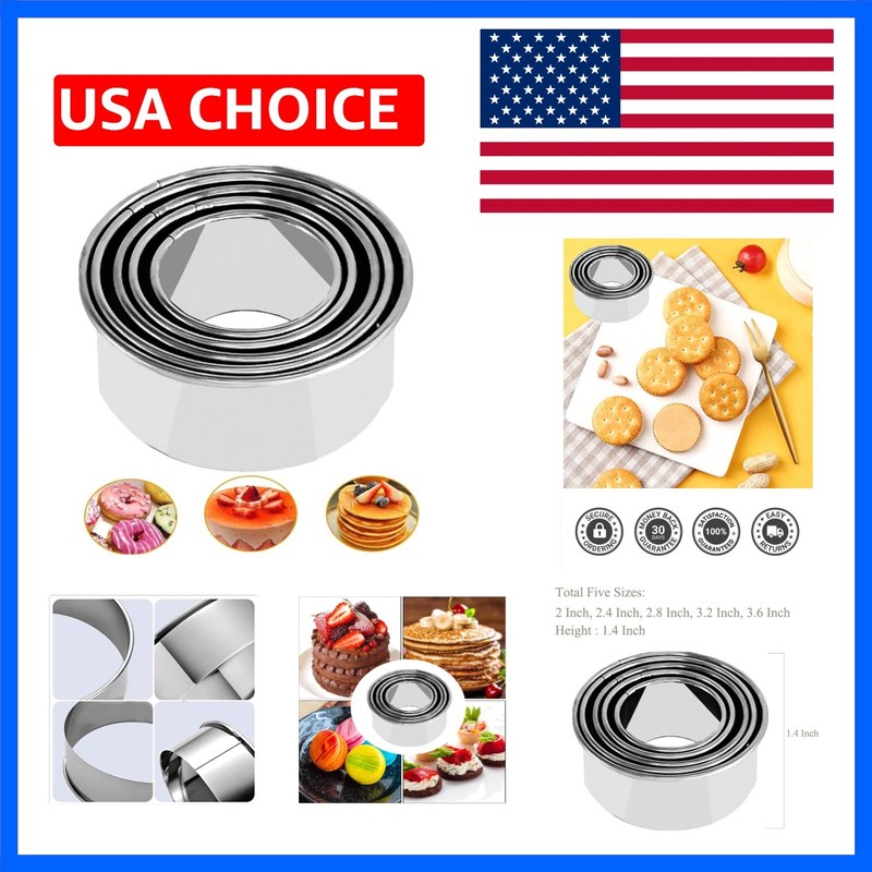 5Pcs Cookie Cutters – Stainless Steel Biscuit Cutters/Dumpling Cutters/Cake P…