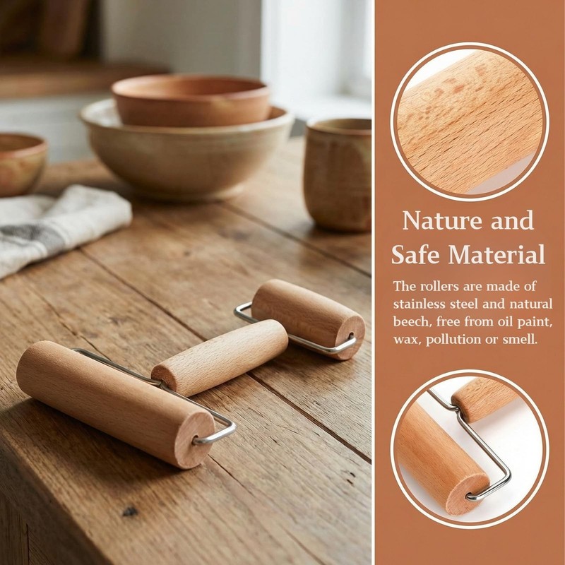 4 Pack Wood Pastry Pizza Roller, Non Stick Wooden Rolling Pin for Home, Profe... gallery