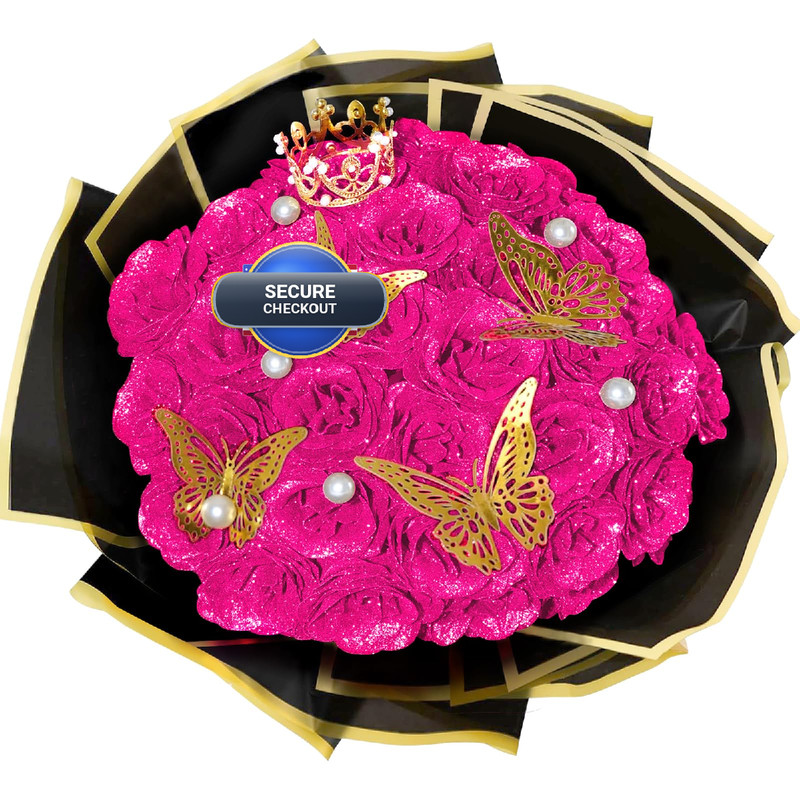 Suryushi Dark Pink Glitter Roses Bouquet 36 Pcs Shiny Glitter Flowers Bouquet