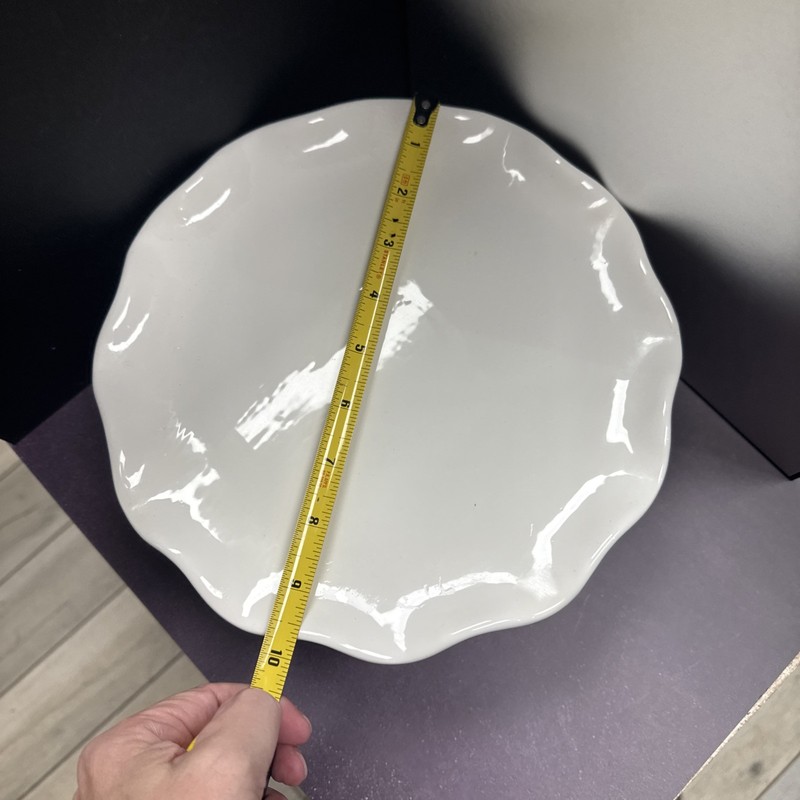 Gently Used 10 In Round Cake Stand For 8 In Cakes, White, ruffle trim gallery