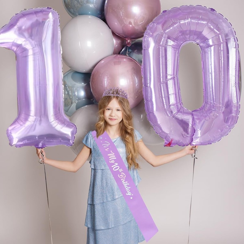 10th Birthday Decorations for Girls, Including Purple Birthday Sash and Tiara, gallery