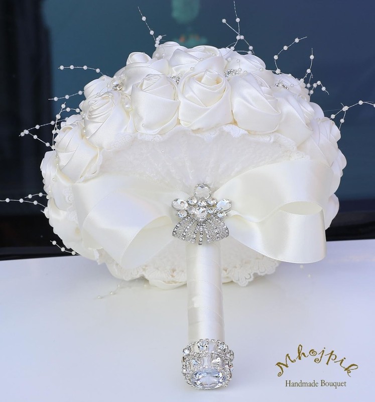 Mhojpik Bridal Wedding Bouquet Round Bling Brooch Holding Bouquet Artificial gallery