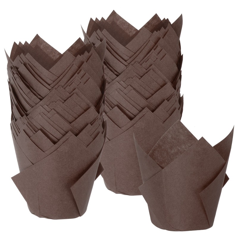 100-Pack Tulip Cupcake Liners, Greaseproof Paper Baking Cups for Party[Brown]