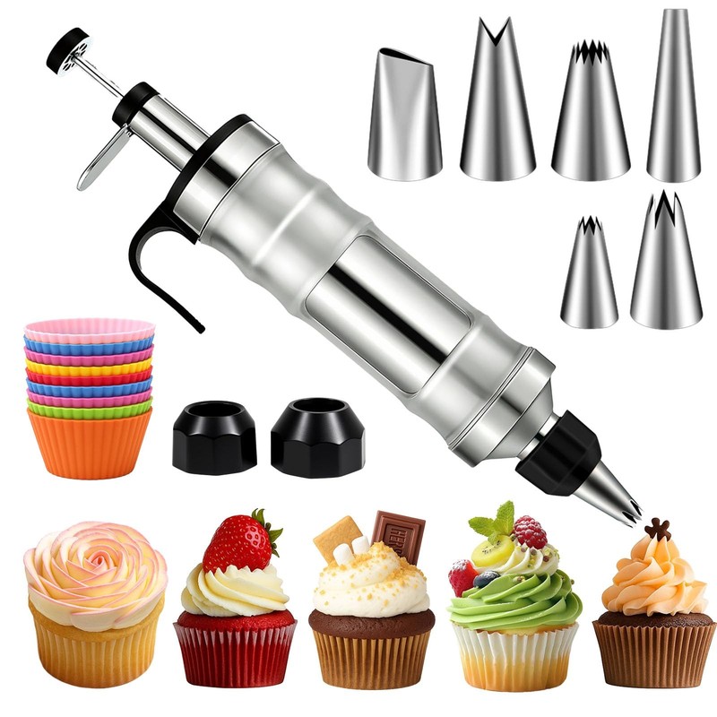 FANTEXY Dessert Decorating Syringe Set, Stainless Steel Icing Piping Kit Cake…