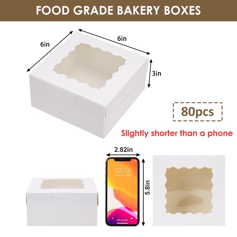 80pcs 6x6x3 Inches Bakery Boxes, Cookie Boxes with Window, Small Treat Contai... gallery