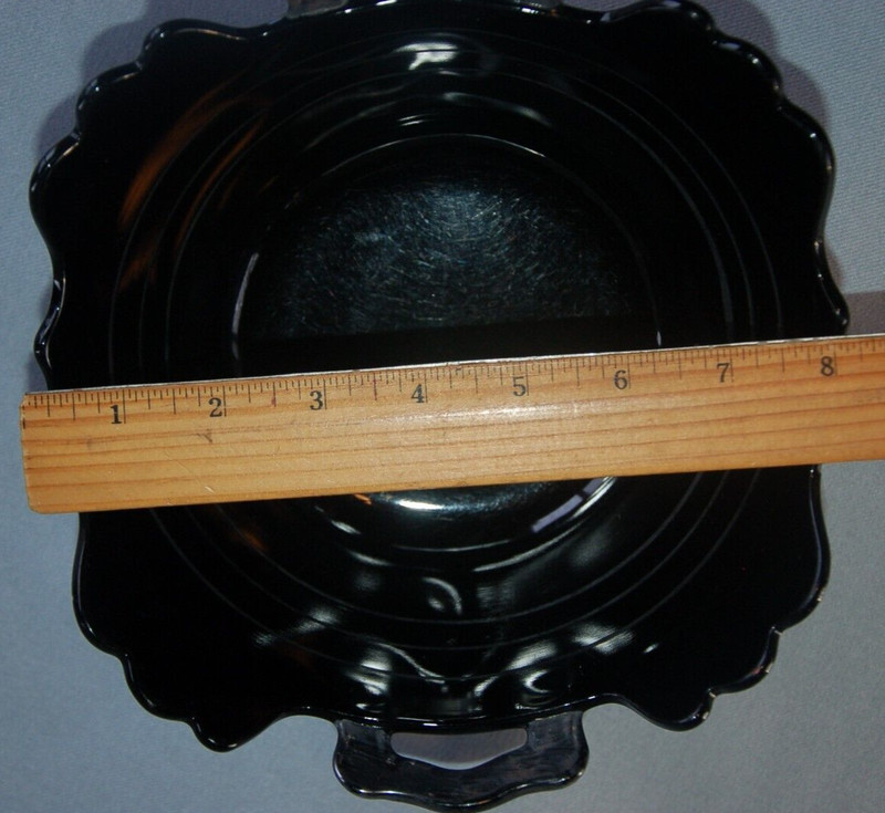 L.E. SMITH Glass ~ Black AMETHYST Serving Bowl, Square w Open Handles ~ Used gallery