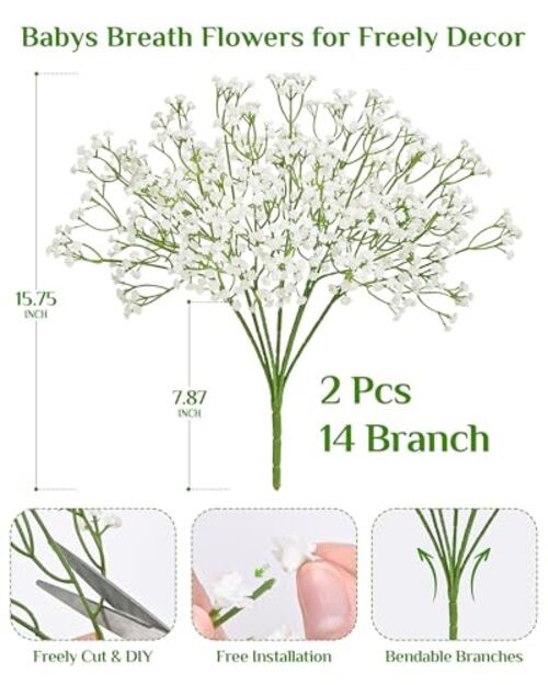 14 Branches Babys Breath Artificial Flowers, 2 Bundles Real 2 Packs White gallery