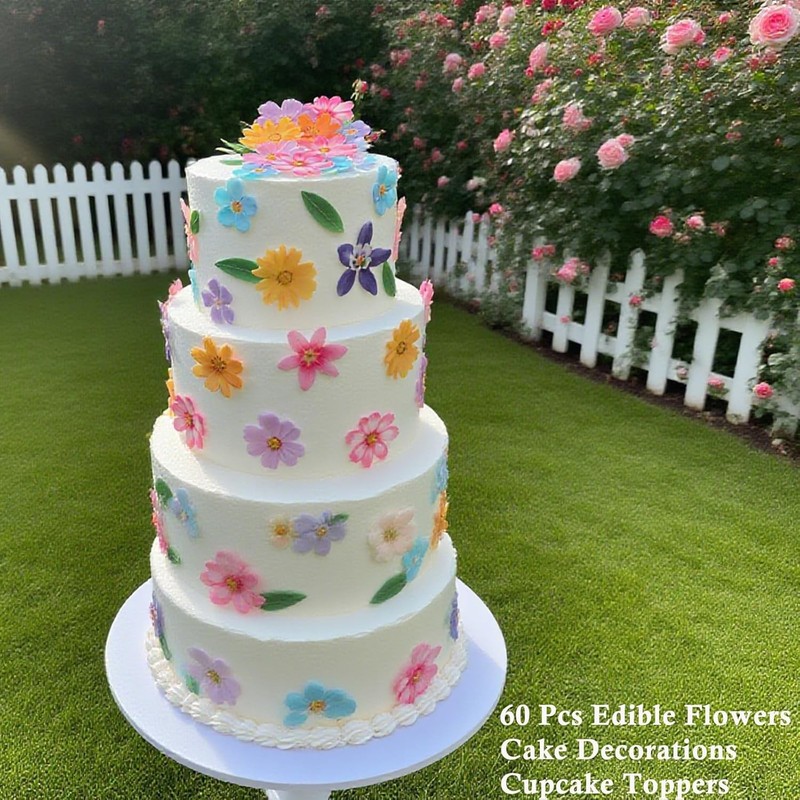 60 Pcs Edible Flowers Cupcake Toppers Cake Decorations Wafer Paper Hawaiian gallery