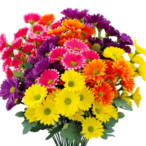 8 Bundles Artificial Silk Gerbera Daisy Flowers Fake Outdoor Bouquet Realistic