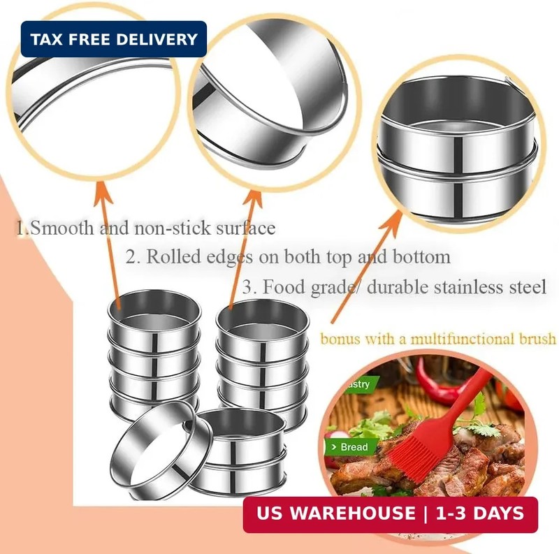 16Packs English Muffin Rings Crumpet Rings 4 inch Stainless Steel Double Rolled gallery