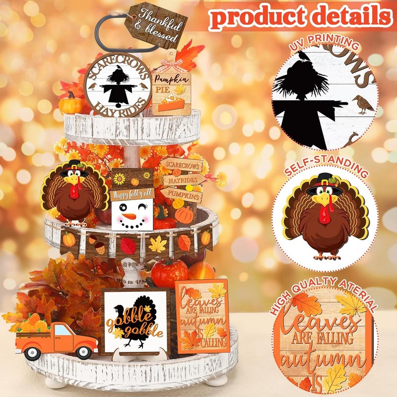 15 Pcs Thanksgiving Tiered Tray Decorations Set Fall Orange gallery