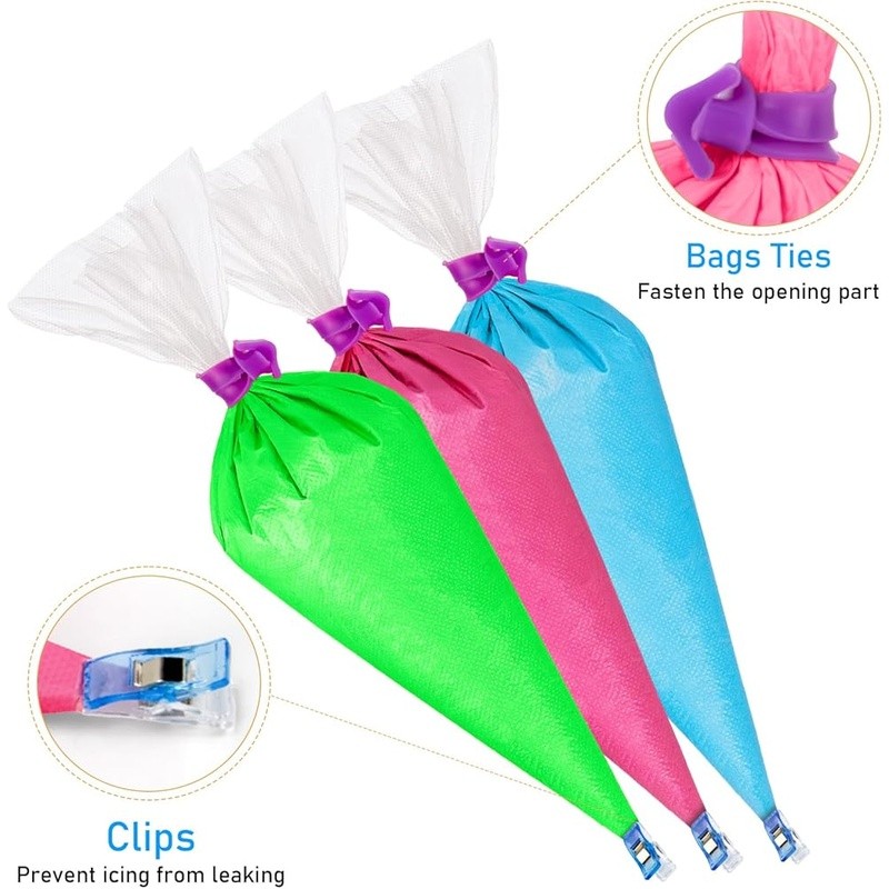 107 Pcs Disposable Piping Bags Pastry Decorating Set W/ Ties Clips Needle New gallery