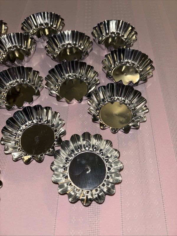 Vintage Swedish 18 Metal tartlet cake baking gelatin molds fluted edge Sweden gallery