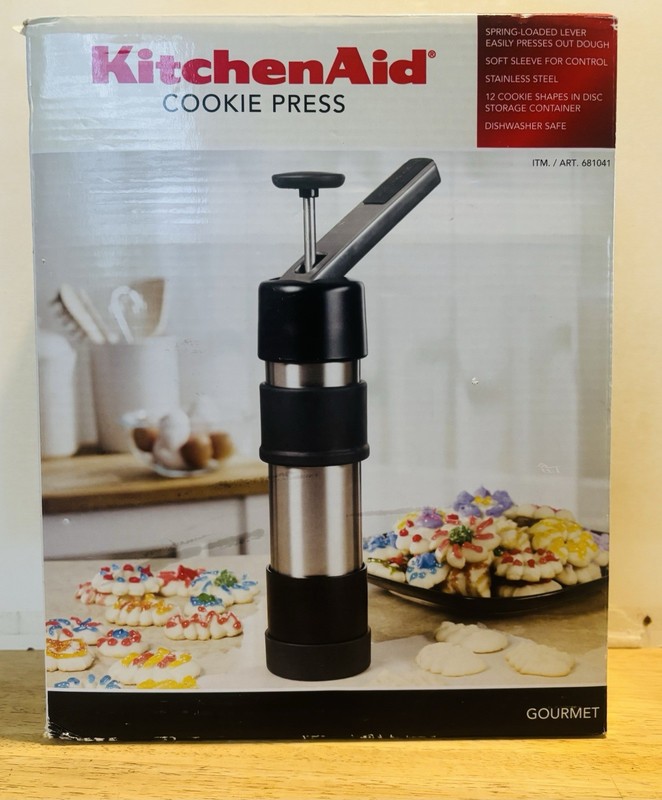 KitchenAid Gourmet Cookie Press Set Stainless Steel/Black 12 Discs NEW In Box