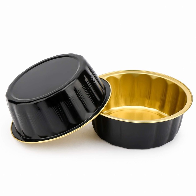 Disposable Ramekins with Lids, 8 oz 50 Pack Black Gold Aluminum Foil Cups, Di... gallery