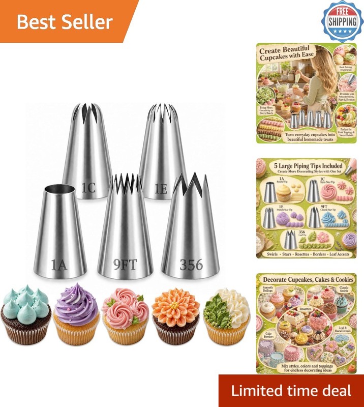 Large Open Star and Flower Piping Tips Set – 5-Piece Stainless Steel Collection