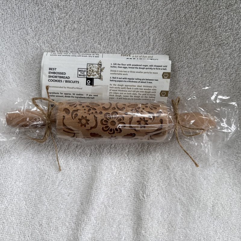 MoodforWood Floral Embossed Springerle Mini Rolling Pin NEW 4 1/2″ Roller
