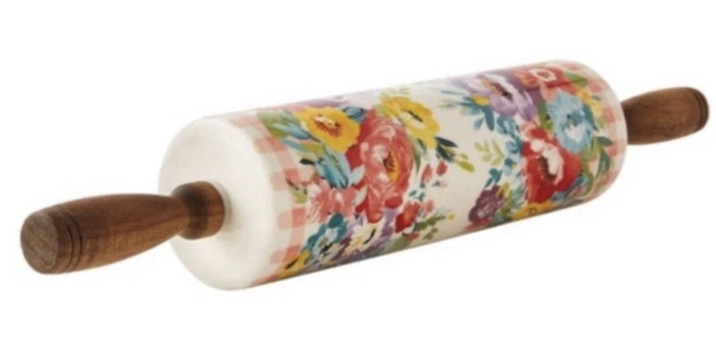 PIONEER WOMAN SWEET ROMANCE FLORAL PINK GINGHAM CHECKERED ROLLING PIN BRAND NEW! gallery