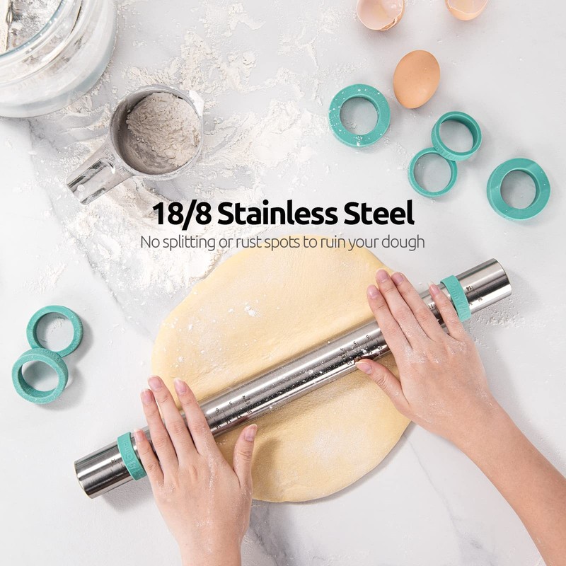 18/8 Stainless Steel 16 inch Adjustable Rolling Pin with Silicone Removable T... gallery
