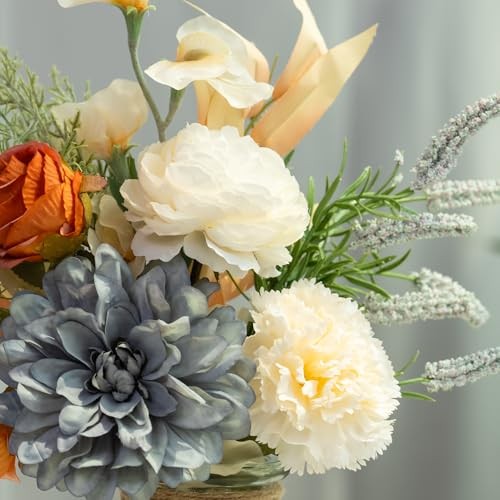 Dahlia Flower Aritificial Flower with Vase Fake Silk Flowers in Glass Blue gallery