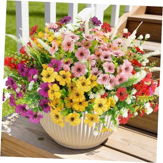 18 Bundles Artificial Flowers for Outdoors, Spring Fake Plastic Flores