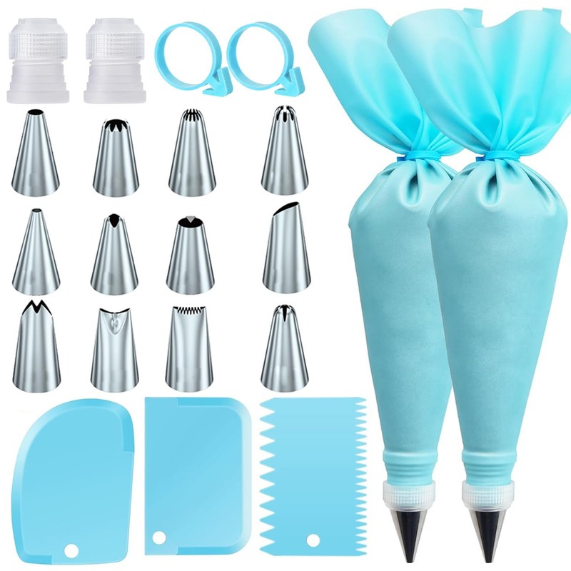 21pcs/set Cake Decorating Tools,Piping Bags and Tips Set;with 2pcs Reusable I…