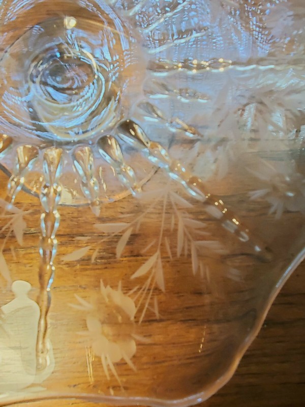Beautiful Vintage Floral Etched 11 In. Viking Crystal Petite Pedestal Cake Plate gallery