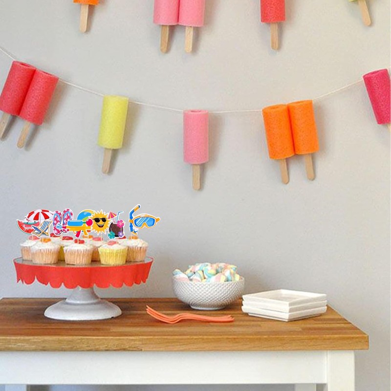 32 PCS Summer Beach Pool Cupcake Toppers Ball Sun Umbrella Diving Goggles gallery