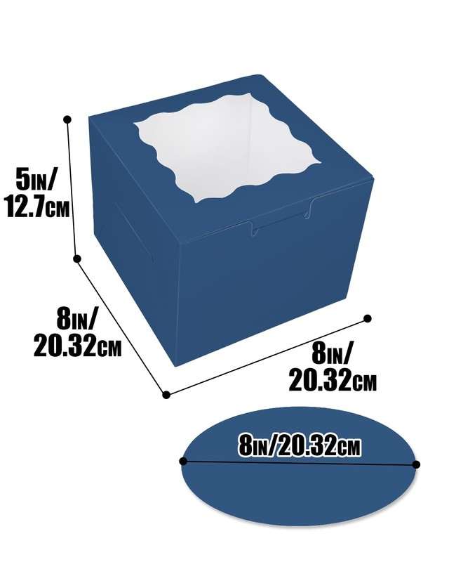 18-Pack Ink Blue Cake Boxes, 8x8x5 Inch, Window, 18 Cake Boards Included gallery