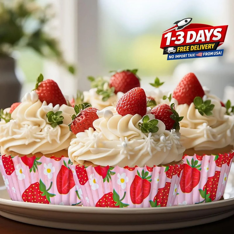 300Pcs Strawberry Cupcake Liners Strawberry Baking Cups Pink Summer Fruit Theme gallery