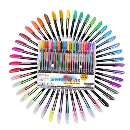 48 Packs Glitter Metallic Gel Pen Set Coloring Neon Pens Set for Multicolored