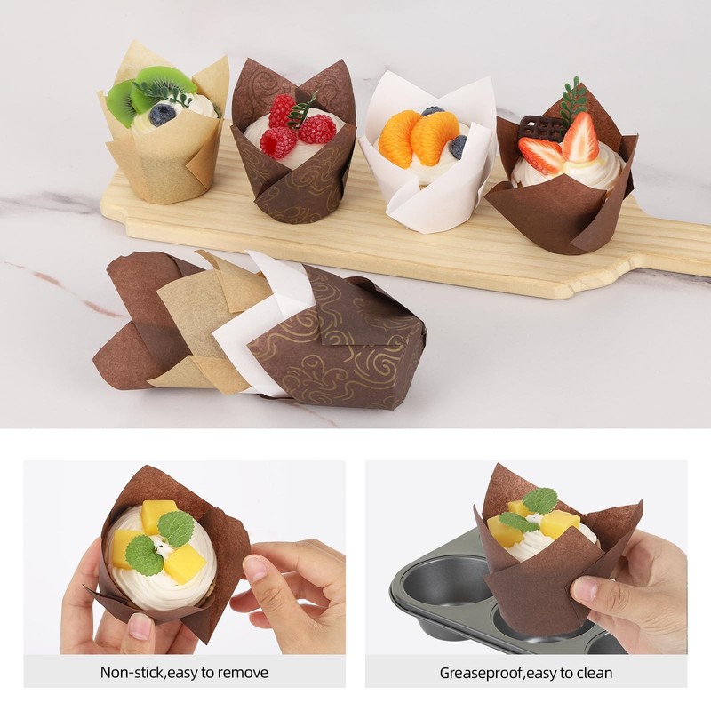 400 Pcs Tulip Cupcake Liners Baking Cups Greaseproof Muffin Wrappers Premium gallery
