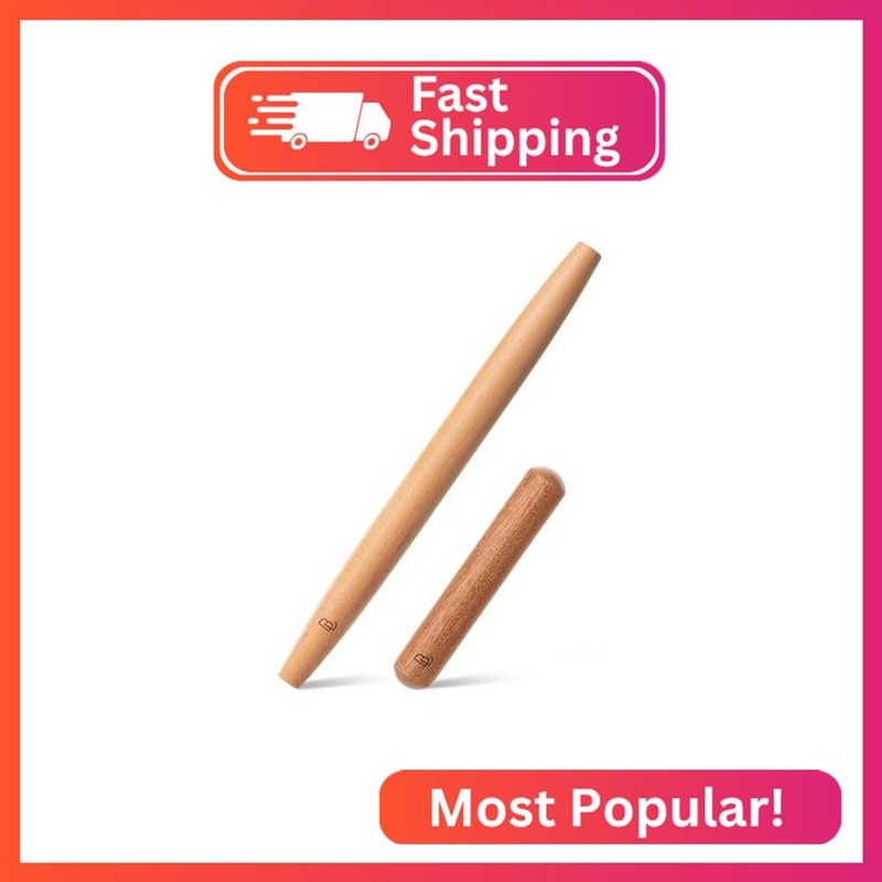 BAMBOO LAND- French Rolling Pin Set, 2 pcs, 16″ & 8″ Natural Wood