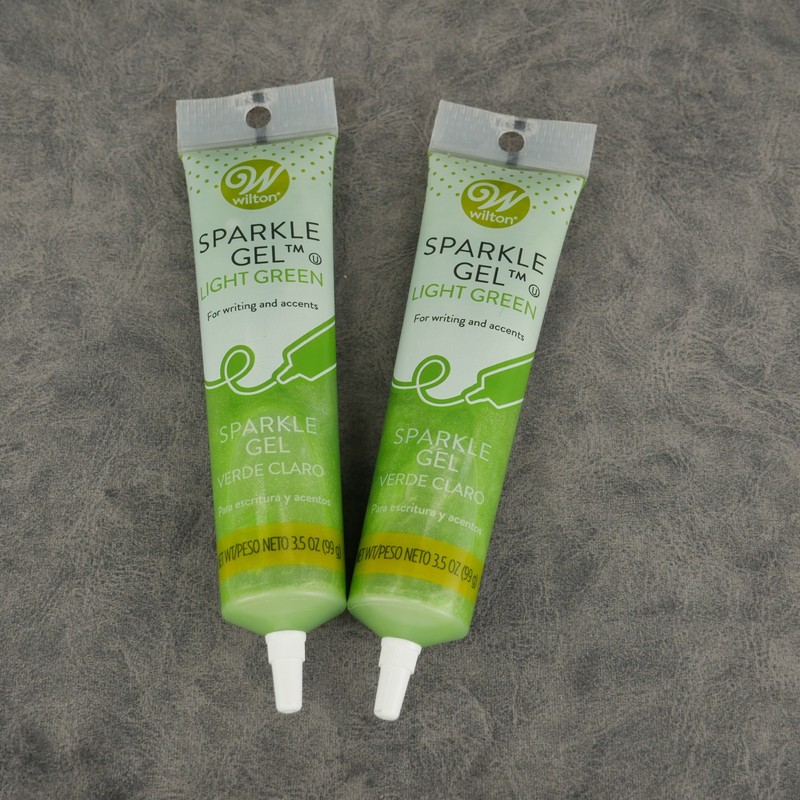 2x Wilton 704-1019 Light Green Sparkle Gel Icing Dispenser 3.5 Oz Doilies
