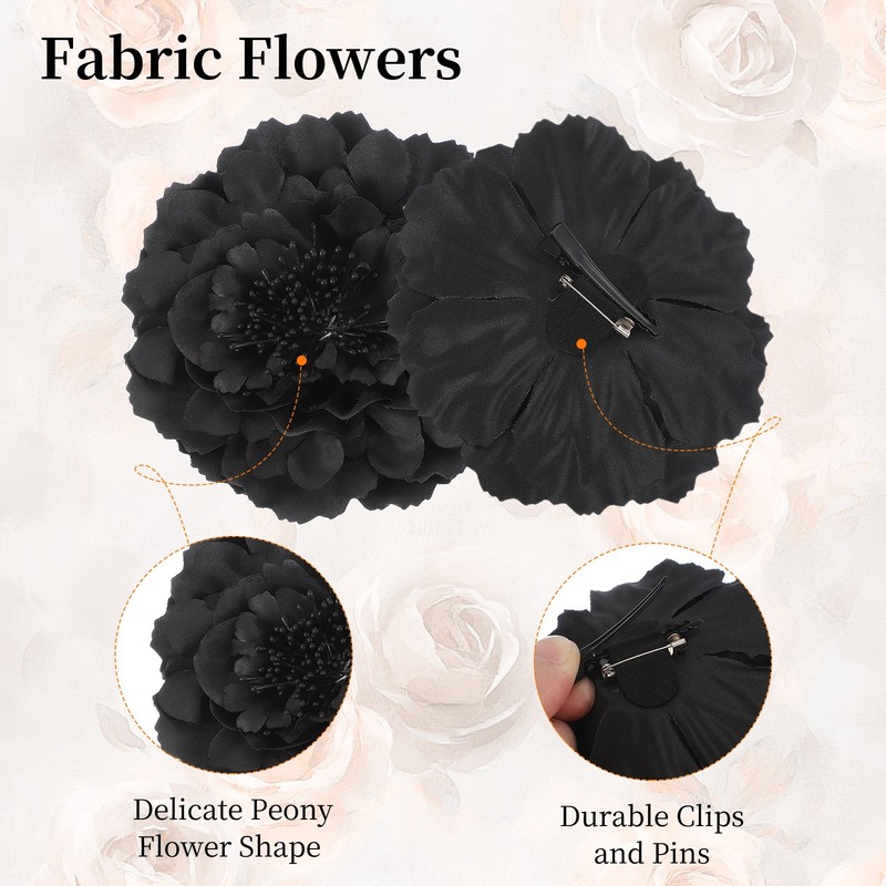 3 Pcs Peony Flowers Hair Clip, 4.7" Artificial Flower, Black/Purple/Orange gallery