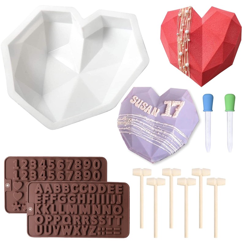 Chocolate Mold Set,Chocolate Heart Molds,Breakable Heart Mold with Hammer,Num...