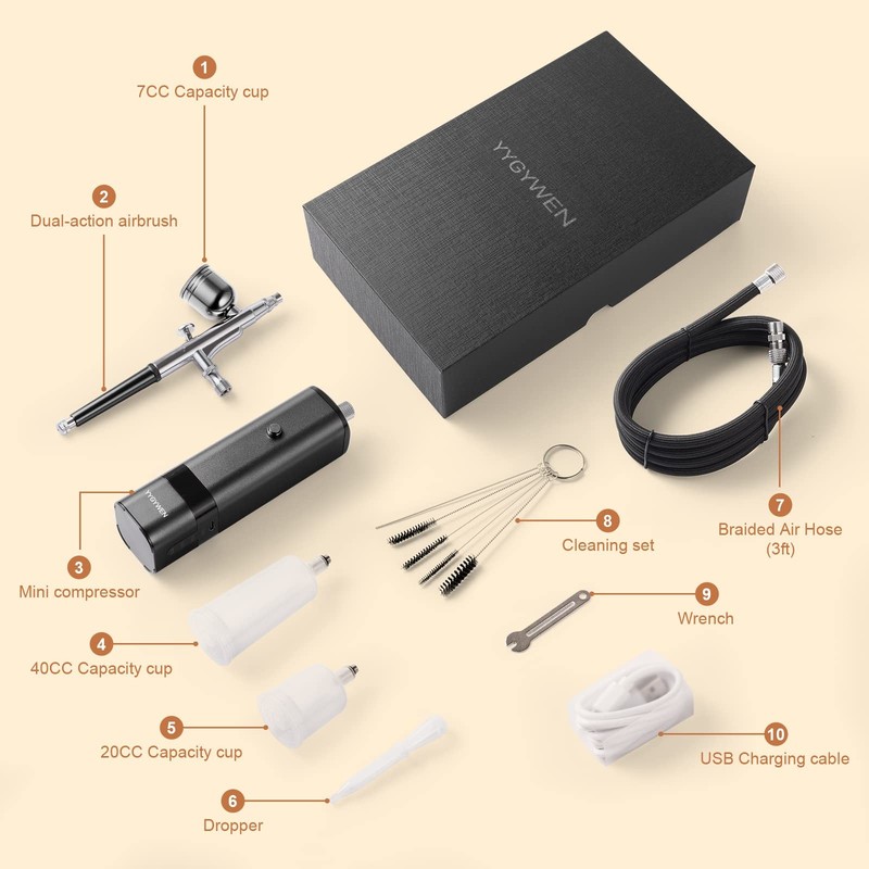 Airbrush Kit with Compressor, 32PSI Handheld Mini Air Dual-Action, Black gallery