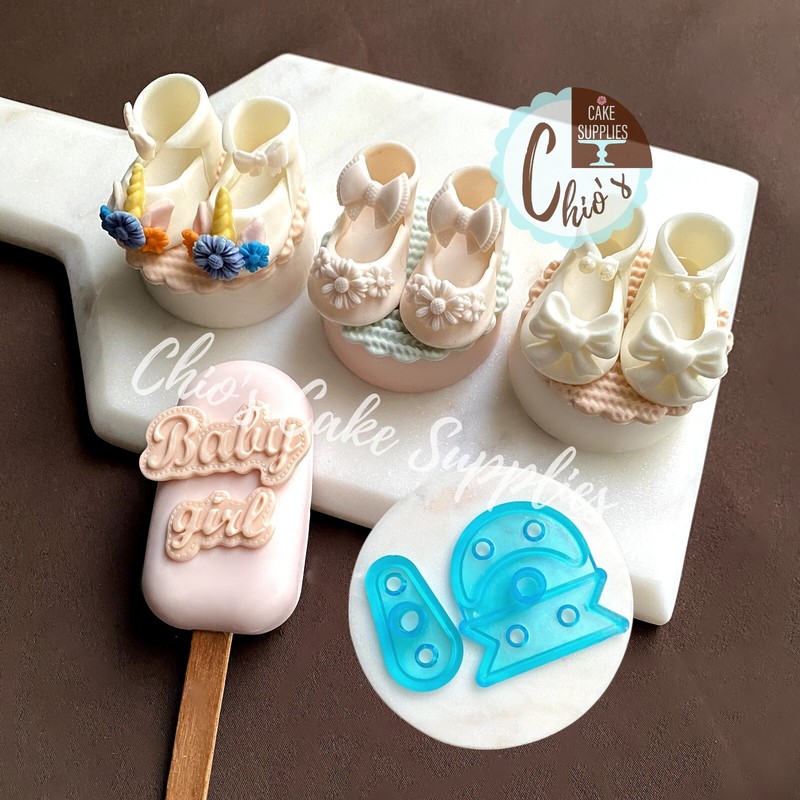 3D baby girl shoe fondant cutter 2 pcs. set
