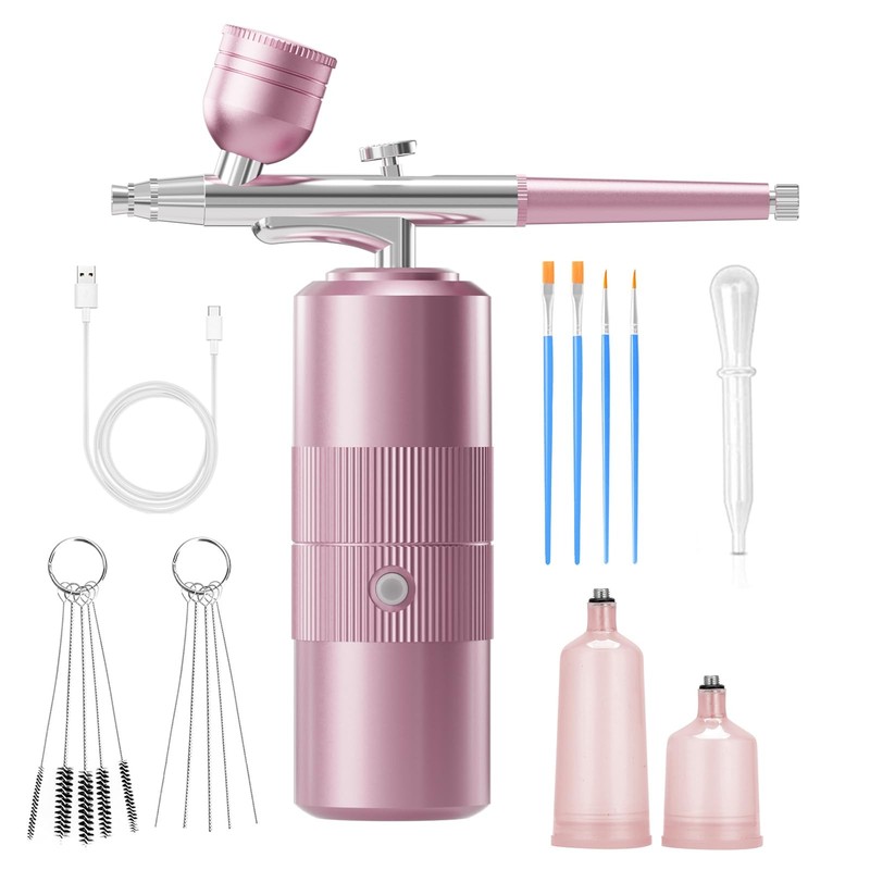 Airbrush Kit with Compressor Portable 48PSI High-Pressure Pink