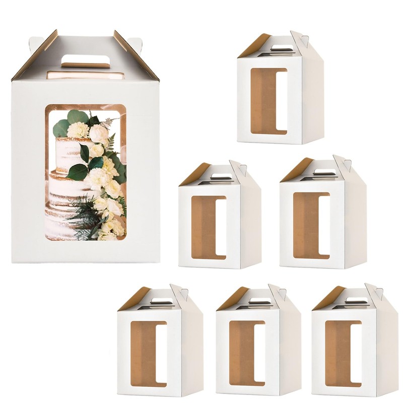 Tall Layer Cake Box Carrier Tier Container Windows 12x12x14 Inch 6 PCS