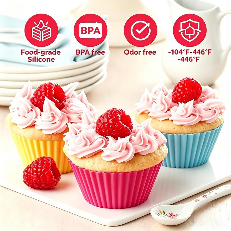 36 Pack Colorful Silicone Cupcake Liners - Non-Stick & Reusable Baking Cups gallery
