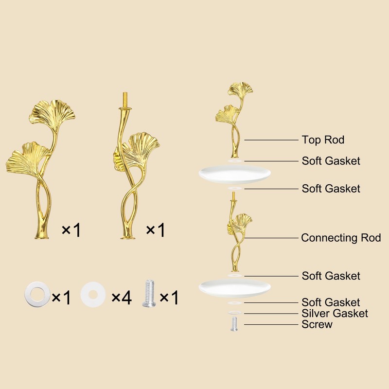 2 Tiers Cake Tray Stand Handle Metal Holder for Cake Plate Gold Flower gallery