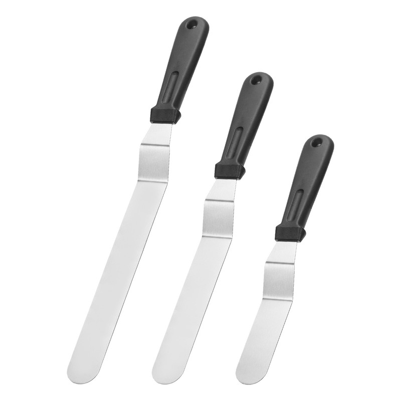 3pcs Icing Spatula with 6/8/10 Inch Bent Blade with Plastic Handle, Black