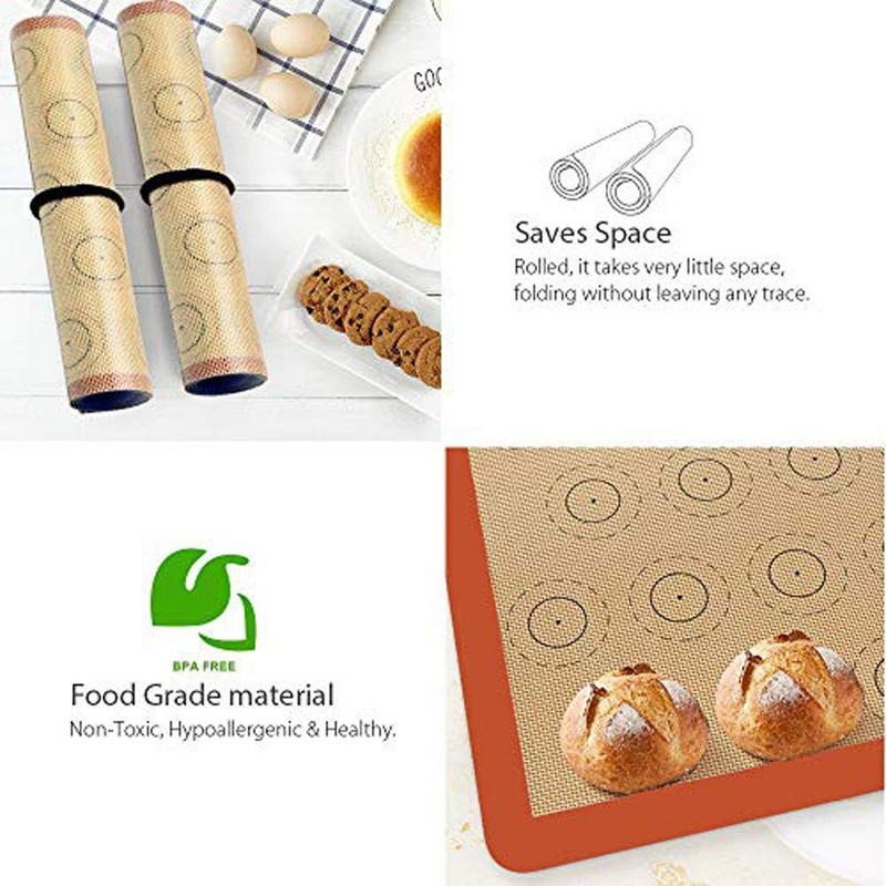 Macaron Silicone Baking Mat - Set of 2 Non Stick Half Sheet, 2-pack, Red gallery