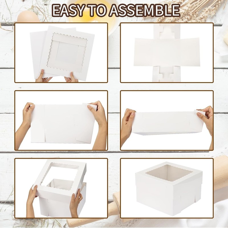 Reusable Cake Boxes - 15 Pack 12x12x8 Inch White Cardboard with Display Window gallery