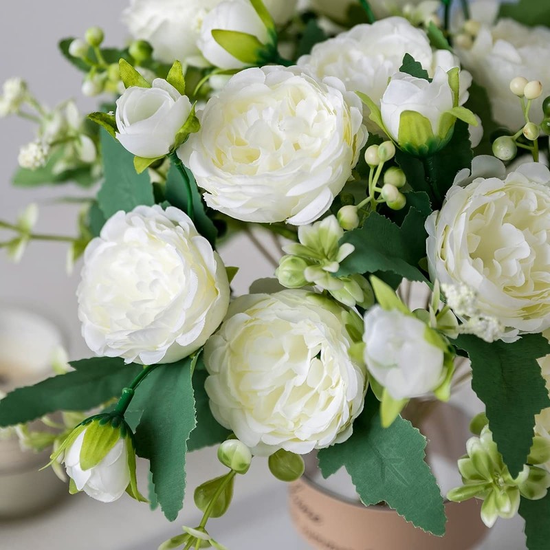 Floweroyal 12 Bunches Peony Artificial Flowers White Flowers Silk Peonies Bouque gallery